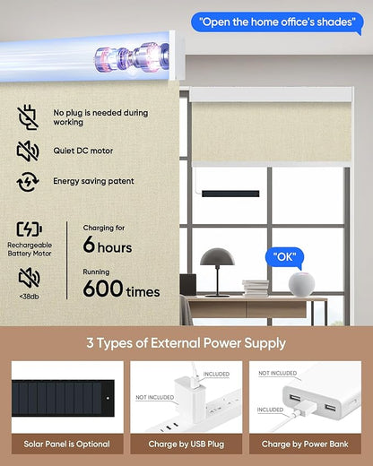 Kincmo Motorized Blinds with Remote, 100% Blackout Motorized Roller Shades Work