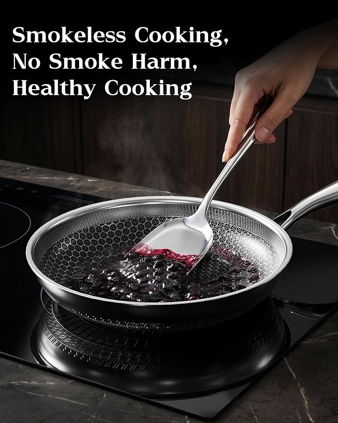Frying Pan Nonstick With Lid, 8 Inch Non Stick Induction Cookware, Stainless