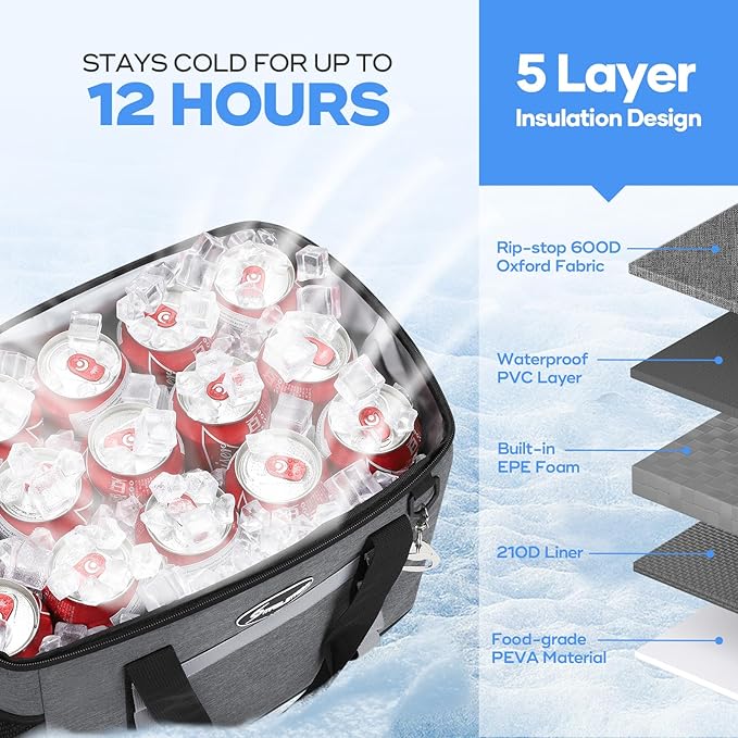 Maelstrom Collapsible Soft Cooler Bag, 24/30/60/75 Cans Beach Cooler, Ice Chest, Leakproof & Portable for Beach, Camping, Road Trips & Grocery Shopping
