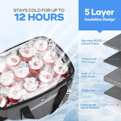 Maelstrom Collapsible Soft Cooler Bag, 24/30/60/75 Cans Beach Cooler, Ice Chest, Leakproof & Portable for Beach, Camping, Road Trips & Grocery Shopping