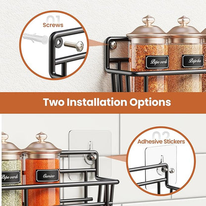 Mystozer 5 Pack Spice Rack Seasoning Organizer Wall Mount, Screw or Adhesive
