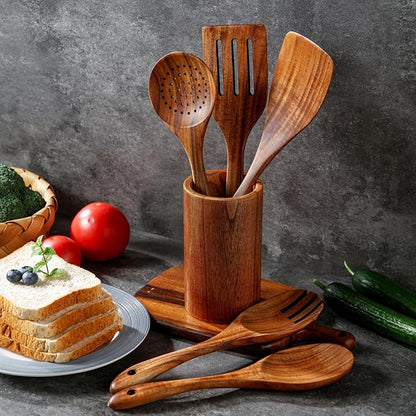 5 Piece Teak Wood Cooking Utensils Set