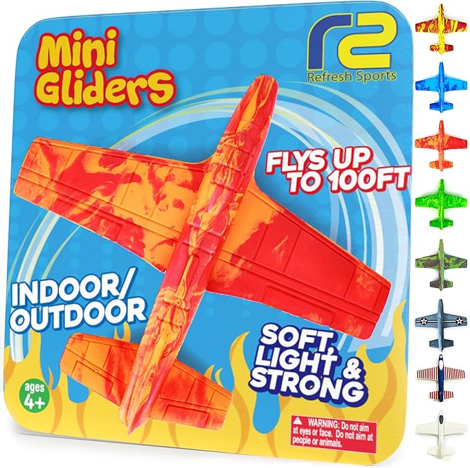 Airplane Toy Foam Glider Plane for Kids - Christmass Gifts for Grandkids - Kids Stocking Stuffers for Boys & Girls - Outdoor Toys & Fun Flying Gliders Easy Throwing Air Planes - Gifts for Age 4 5 6 7+