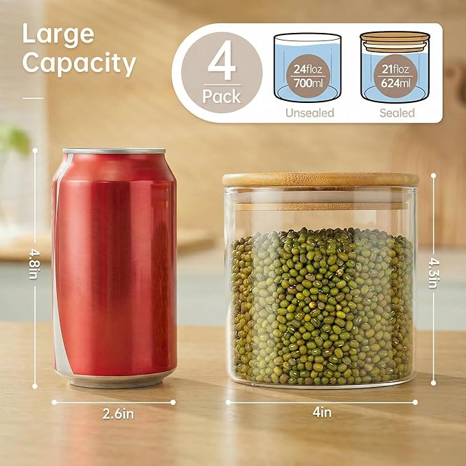 HomArtist 21oz - 4 Pack Glass Jars
