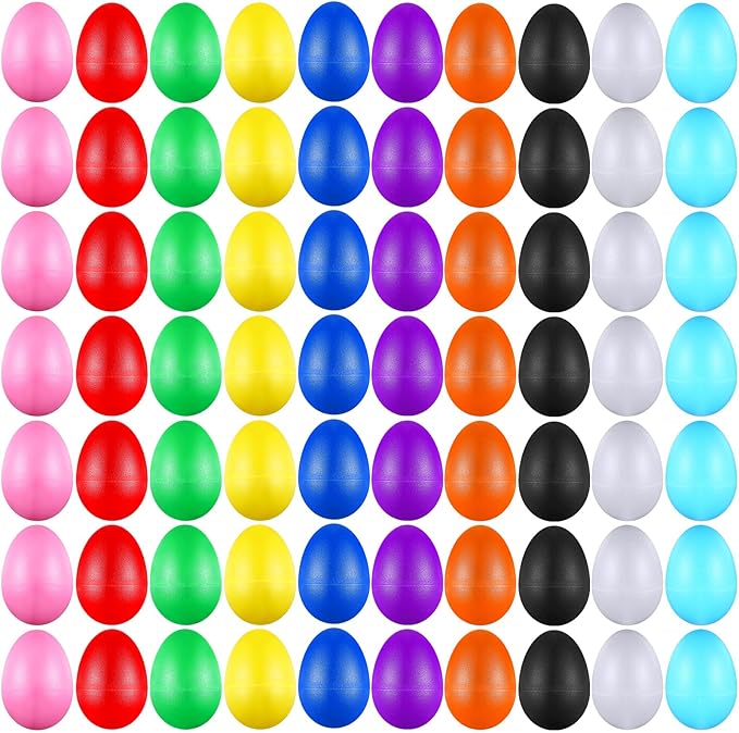 100 Pieces Egg Shakers Musical Instruments Percussion Maracas Egg for Kids Toys Plastic Easter Shaker for Learning DIY Painting, Classroom Music, Rhythm(10 Color)