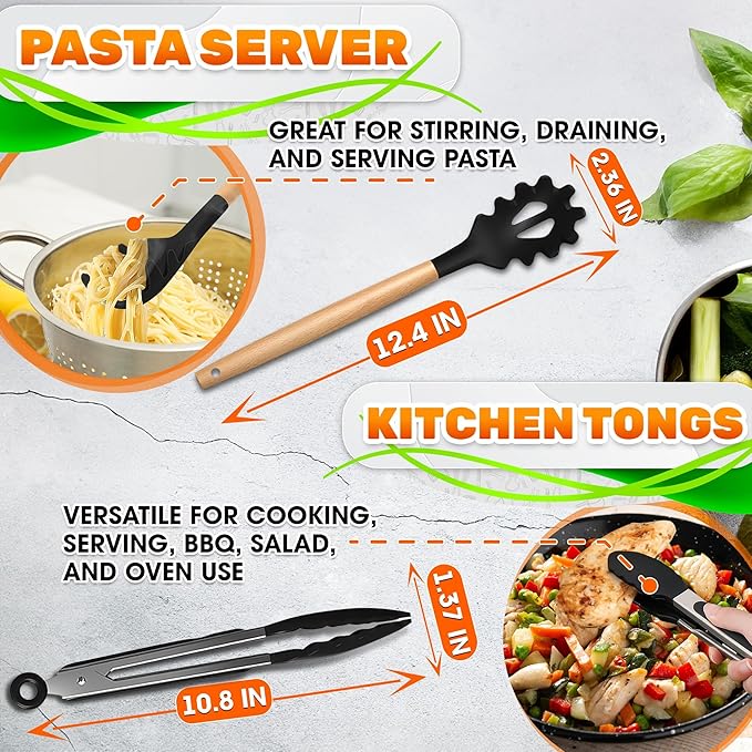 14 PCs Black Silicone Cooking Utensils Set