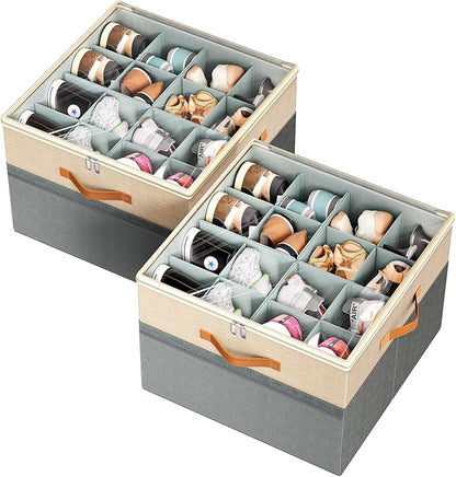 Shoe Organizer for Closet, 2 Pack Foldable Shoe Storage Organizer Box Bin