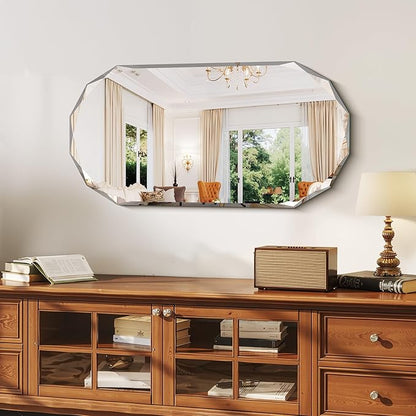 GLASHOM Beveled Edge Frameless Bathroom Mirror, Oval Wall Mirror