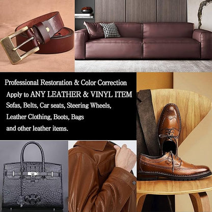 Leather Recoloring Balm & Color Restorer - 10OZ Multipurpose Dye & Paint for Faded Leather Couches, Car Seats, Shoes | Fix Scratches on Clothing, Furniture & Accessories(Medium Brown)