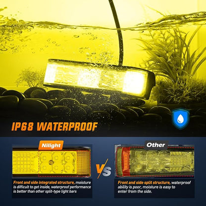 Nilight Side Shooter LED Pods Yellow 2Pcs 6.5 Inch 60W Flood Spot Beam Offroad Driving Fog Work Light Bar for Tractor Boat SUV ATV UTV 4WD Car Truck Motorcycle Dirt Bike Golf Cart 12V 24V