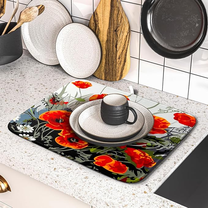 Giwawa Poppy Dish Drying Mat 16x18 inch