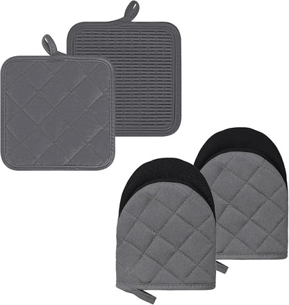 Oven Mitts and Pot Holders Set, Heat Resistant Silicone Kitchen Mini Oven