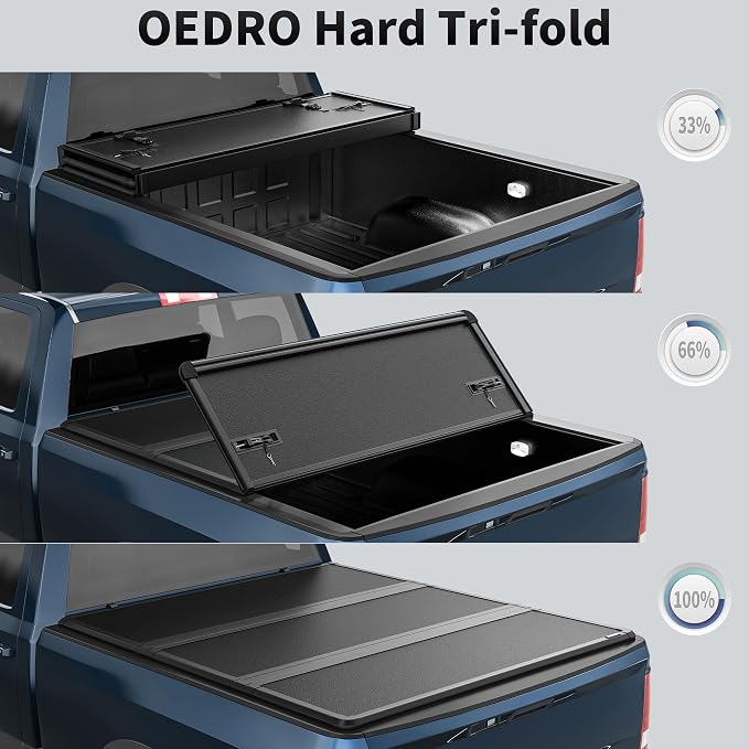 OEDRO FRP Hard Tri-fold Tonneau Cover Fold Truck Bed Covers Fits for Ford F150 F-150 2015-2025 with 5.5 Feet Bed