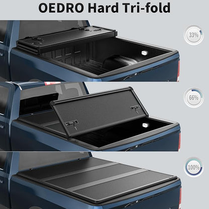 OEDRO FRP Hard Tri-fold Tonneau Cover Fold Truck Bed Covers Fits for Ford F150 F-150 2015-2025 with 5.5 Feet Bed