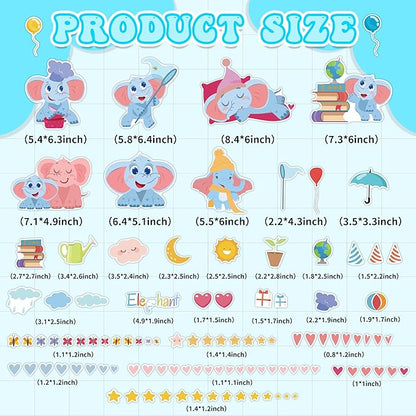 Glow in The Dark Cute Elephants Wall Decals, Animal Star Stickers for Baby Girls Boys Room, Luminous Ceiling Decor for Bedroom Playroom Nursery