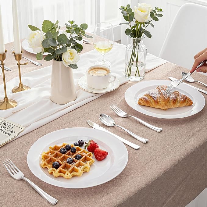 WDF 300 Pieces Silver Plastic Silverware - Plastic Silverware Heavy Duty - 100 Forks 100 Knives 100 Spoons - Disposable Silver Cutlery Perfect for Party/Wedding/Christmas