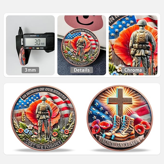 AtSKnSK Memorial Tribute Challenge Coin Some Gave All Lest We Forget Thank You for Your Service Military Coin (Poppy Military Boots, 1)