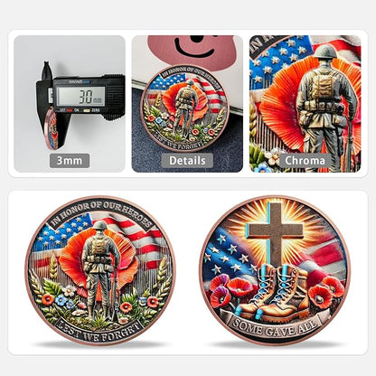 AtSKnSK Memorial Tribute Challenge Coin Some Gave All Lest We Forget Thank You for Your Service Military Coin (Poppy Military Boots, 1)