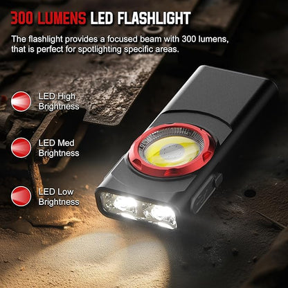 EDC Flashlight Rechargeable, 700 Lumens Mini LED Flashlight with 8 Modes Dual Light Sources Magnetic Flashlights with Clip Waterproof Pocket Flat Flashlights for Night Working (1, Black)