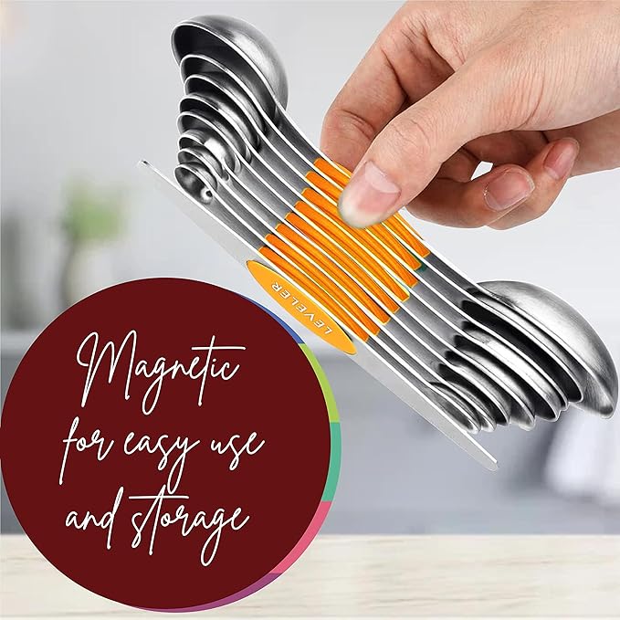 Magnetic Measuring Spoons Set of 9 Stainless Steel Dual-Sided Stackable