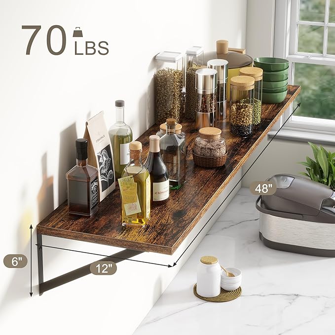 12 Inch Deep Floating Shelves, 48W x 12D Floating Shelves, Deep Wall Shelves