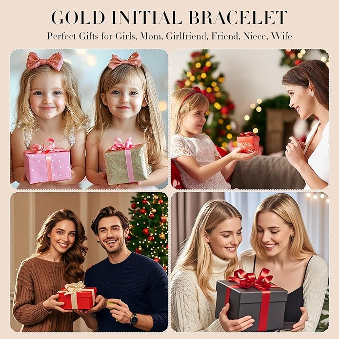 Gold Initial Bracelets for Women Girls - 18K Gold Plated Cross Initial Bracelet Dainty Beaded Bracelet Gold Bracelets for Women Teen Girl Gifts