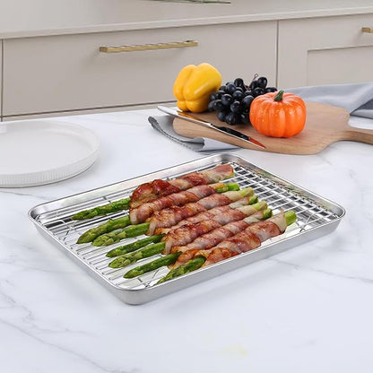 Homikit Quarter Sheet Pan with Rack Set, 9x13 Stainless Steel Baking Sheets