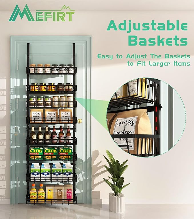 Mefirt Over The Door Pantry Organizer, Wall Mount Spice Rack, Pantry Hanging