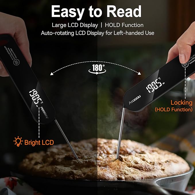 The Latest Thermocouple Food Thermometer. Faster: <1 Second Response time. More Accurate: ±0.5°F (0.3°C), IPX7 Waterproof, for Meat/Candy/Grill/BBQ etc. TH-22 Black