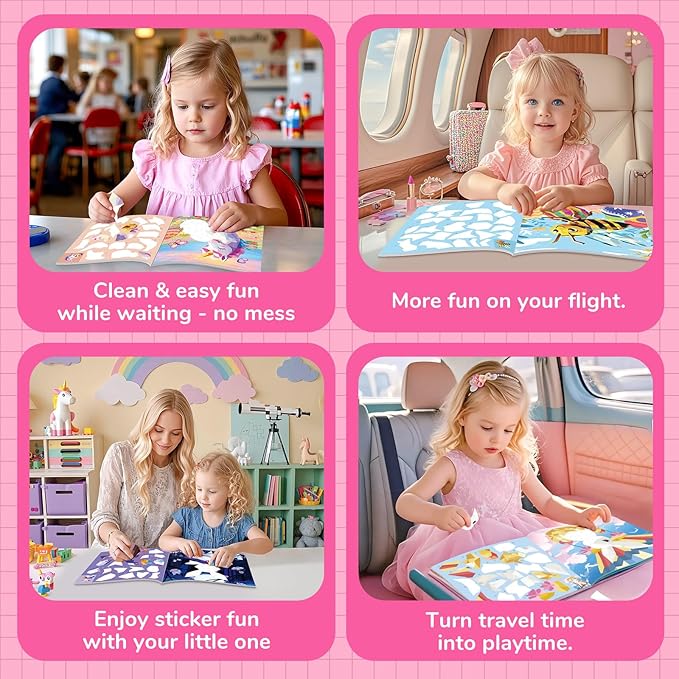 CutteeyFyry Paint by Number Sticker Book for Girls Kids - Road Trip & Airplane Activities Toys, Easter Basket Stuffers, Bunny Egg Unicorn, Birthday Gifts, Travel Essentials for Toddlers & Car Rides