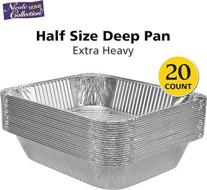 Aluminum Pans Half Size, 9X13, Extra Heavy Duty Disposable Foil Pans For Baking (20 Pack) Roasting & Chafing, Deep Tin Foil Bakeware, Steam Table Tray, Cookware, Food Prepping, Cake & Oven Pan