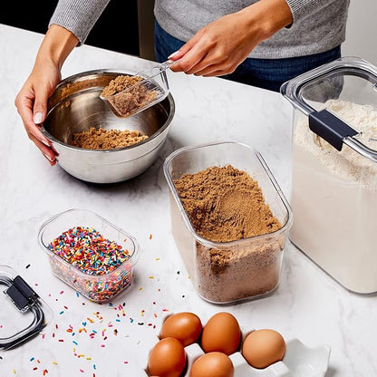 Rubbermaid Brilliance BPA-Free Food Storage Containers with Lids Airtight Kitchen and Pantry Organization Set Includes 3 Containers and Scoops Clear 16 cups
