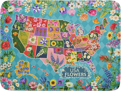Flower Map Dish Drying Mat Colorful Floral Microfiber Large Dish Drying Pad