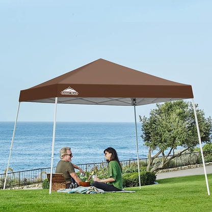 EAGLE PEAK 10x10 Slant Leg Pop-up Canopy Tent Easy One Person Setup Instant Outdoor Beach Canopy Folding Portable Sports Shelter 10x10 Base 8x8 Top (Dark Brown)