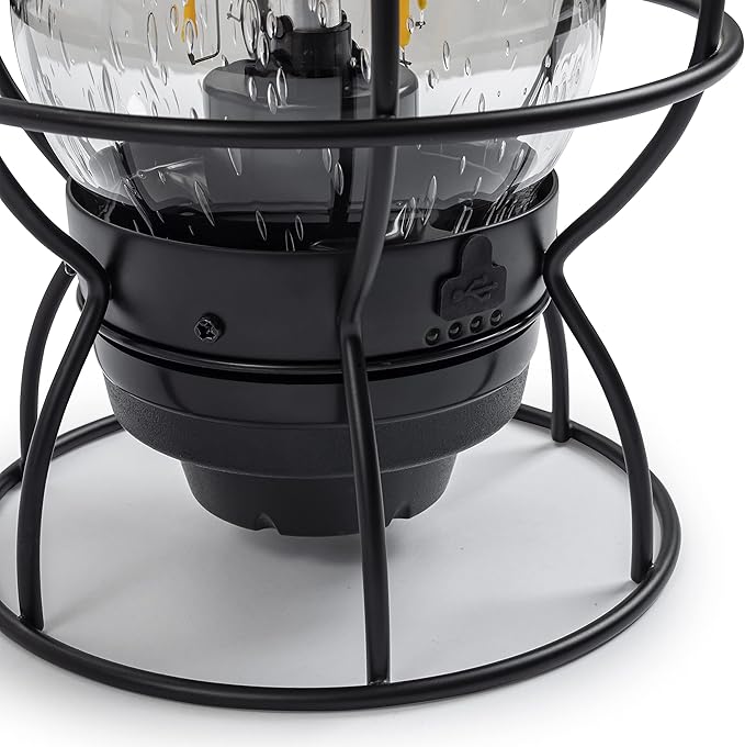 Barebones Railroad Lantern ??State Gray, Vintage-Inspired LED Camping Lantern with Rechargeable Battery ??Adjustable Brightness Outdoor Light for Camping Gear, Backyard, and Home Decor