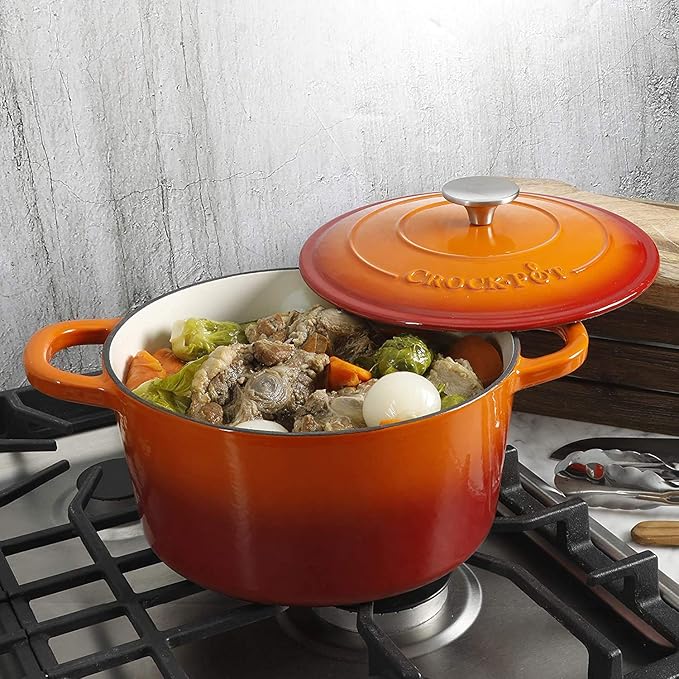 Crock-Pot Artisan 5-Quart Round Enameled Cast Iron Dutch Oven – Sunset Orange