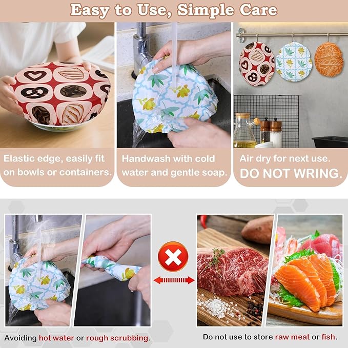 5-Size Reusable Beeswax Bowl Covers