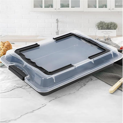 Sheet Cake Pan with Lid, Non-Stick Ceramic Coating Baking Pan, Oven Safe 450°F