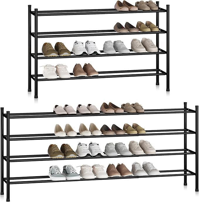 STORAGE MANIAC Long Expandable Shoe Rack, 24 Pairs Metal Wide Stackable Shoe