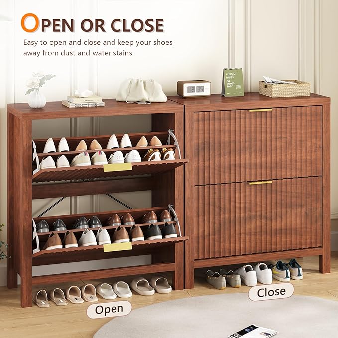 Shoe Cabinet Storage for Entryway, Fluted Shoe Cabinet