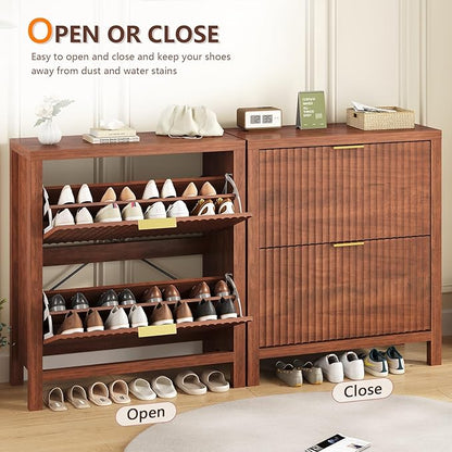 Shoe Cabinet Storage for Entryway, Fluted Shoe Cabinet