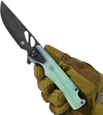 Sitivien ST165 Folding Knife,K110 Steel Blade with G10 Handle EDC Tool Knife Pocket Knife for Outdoor Camping,Hiking,Fishing(Jade)