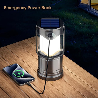 Lichamp 1-Pack Solar Camping Lantern, USB Rechargeable LED Lanterns Battery Powered Pop Up Flashlight Lamps with Three Modes Power for Power Outages Hurricane Supplies Emergency Indoor & Outdoor