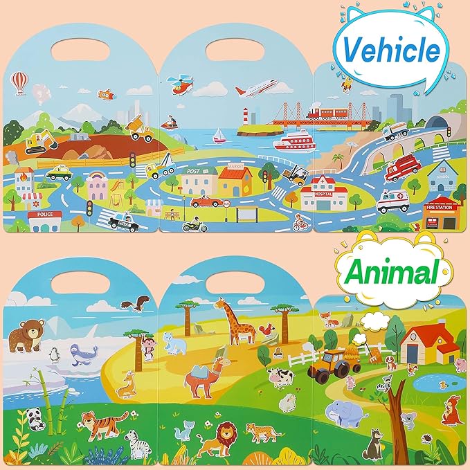 4 Sets Sticker Books for Toddlers 3+ Years, 122 Pcs Puffy Stickers for Kids, 3D Sticker Books for Toddlers, Toddler Airplane Travel Essentials for Kids