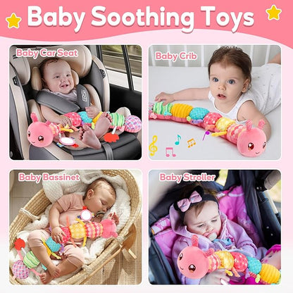 Baby Girls Toys 0-6 Month Music Animal Stuffed Caterpillar Toy for Infant 0-3 3-6 Months with Mirror Crinkle Rattle Tummy Time Sensory Toys for 3 4 5 6-12 Month Old Newborn Baby Shower Birthday Gifts