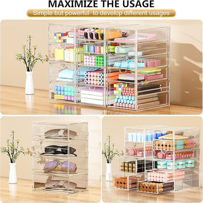Acrylic 3 Pack Desk Organizers and Accessories, Makeup Organizer Storage