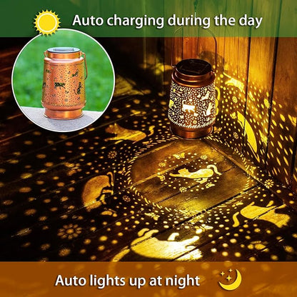 2 Pack Cat Solar Lanterns Outdoor Waterproof Hanging Solar Lights Cat Gifts for Women Men Metal Decorative LED Cat Lanterns for Garden Decor,Yard,Patio,Lawn,Tabletop,Pathway,Landscape