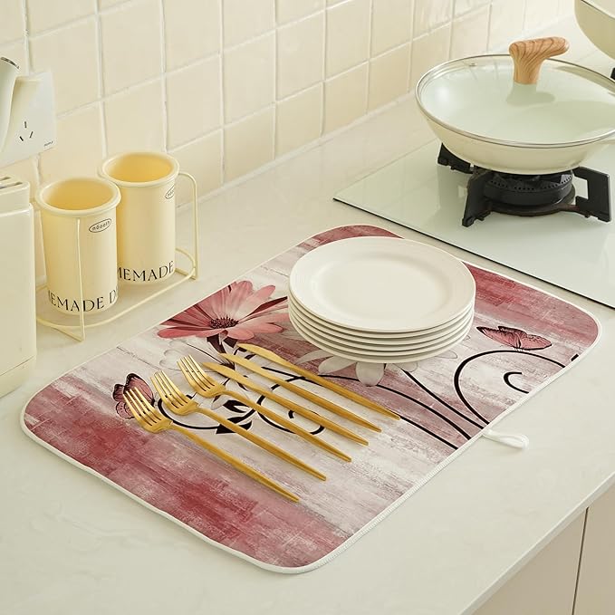 Floral Dish Drying Mat 18x24 Inches