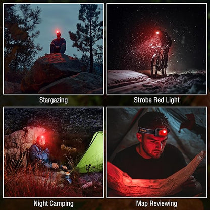 EverBrite Rechargeable Headlamp, 700 Lumens Head lamp for Adults, 6 Modes with White/Red/Green Light, 60° Adjustable LED Headlight for Hunting, Running, and Hiking