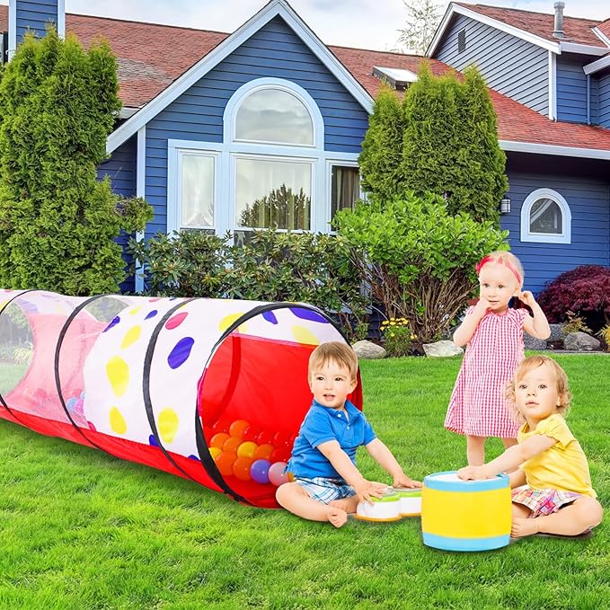 PigPigPen Kids Tunnel for Toddlers,Pop Up Play Tunnel Tent for Babies or Dogs, Indoor & Outdoor Toys for Kids Backyard Playset (Red Spots Play Tunnel)